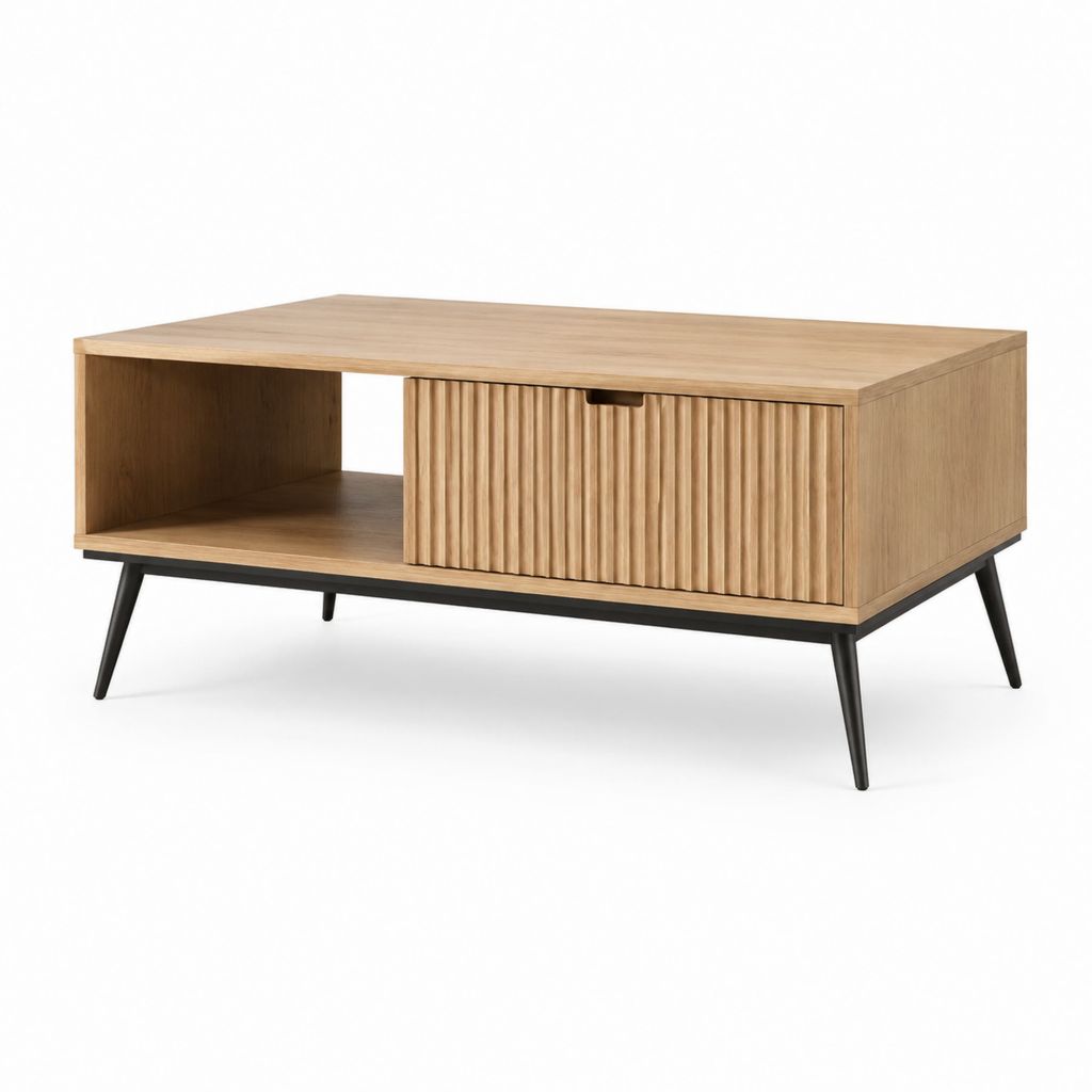 Table basse rectangulaire chêne clair avec rangement 120 x 60 x 45 cm