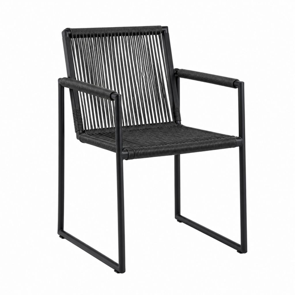 Fauteuil de jardin à accoudoirs noir en acier thermolaqué et cordage PE 56 x 60 x 82 cm