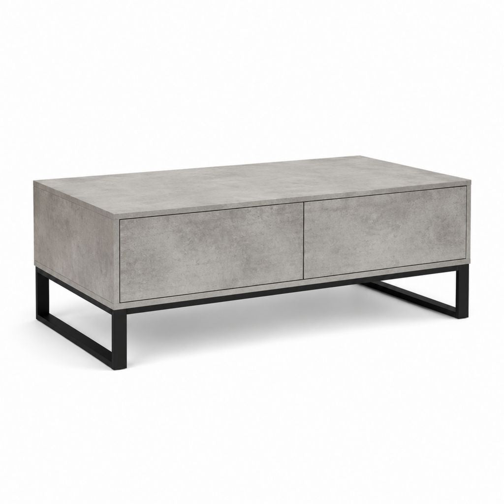 Table basse avec 2 tiroirs gris béton en panneaux MDF et acier 100 x 60 x 40 cm