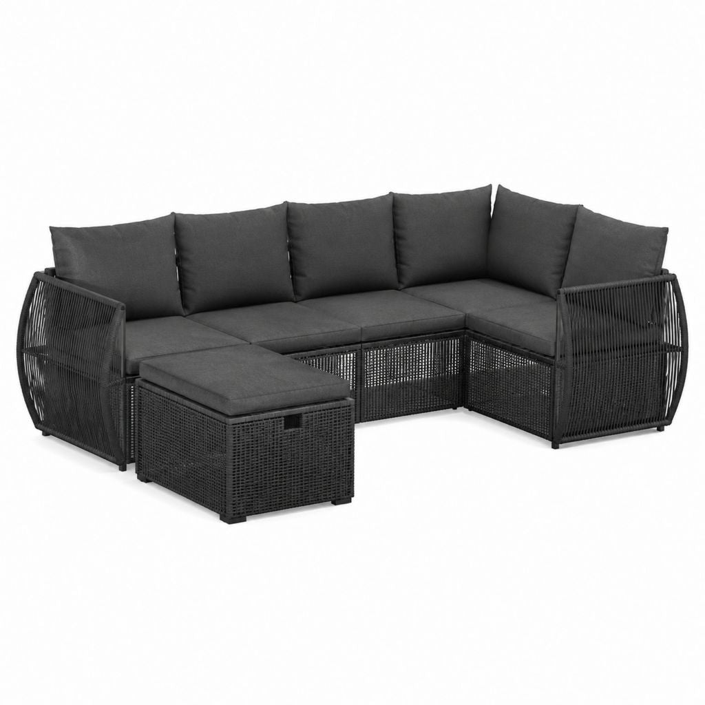 Salon de jardin d'angle 5 pièces noir en résine tressée PE avec coussins 240 x 180 x 75 cm