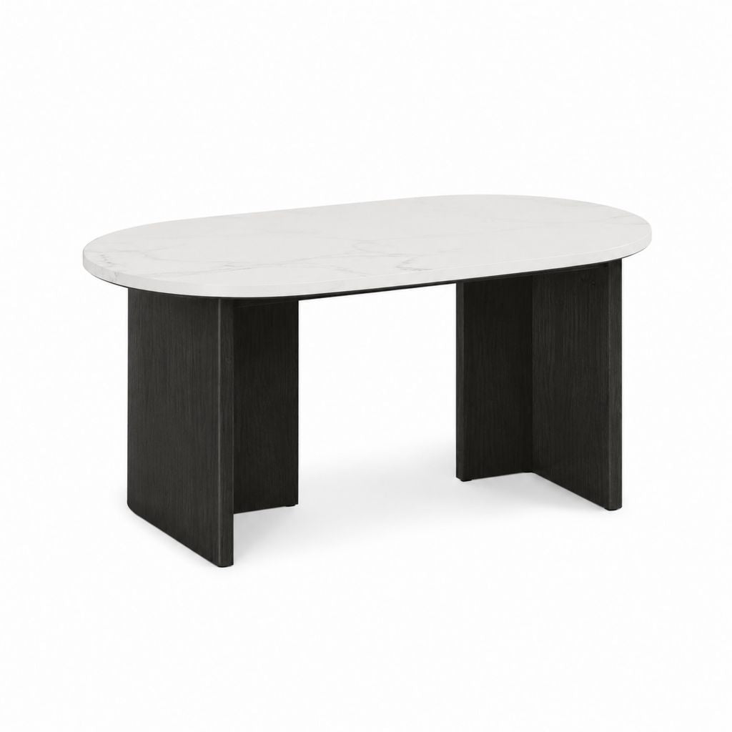 Table basse ovale blanche effet marbre et noire en MDF 120 x 60 x 40 cm