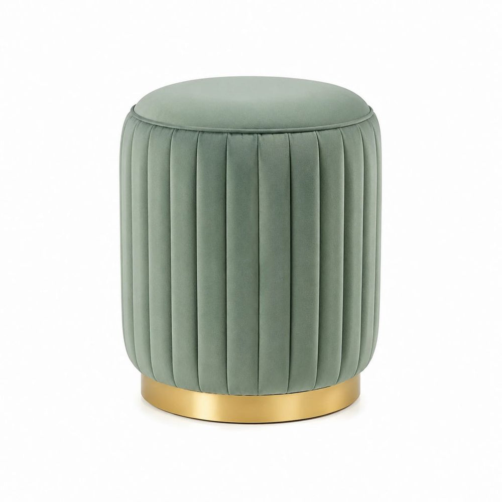 Pouf repose-pieds rond vert sauge en velours de polyester avec base en acier 40 x 40 x 45 cm