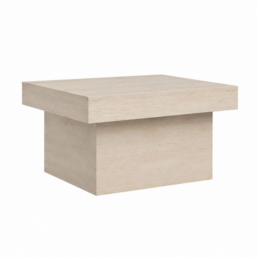 Table basse carrée beige en travertin 90 x 90 x 35 cm
