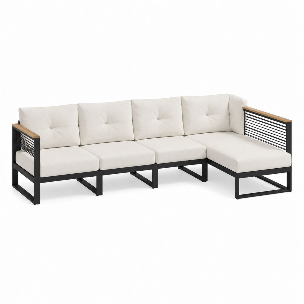 Canapé de jardin d'angle 4 places beige en acier et polyester 280 x 210 x 68 cm