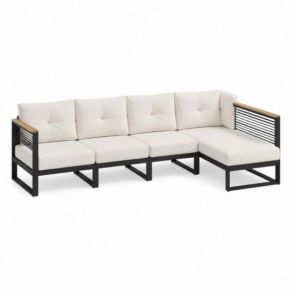 Canapé de jardin d'angle 4 places beige en acier et polyester 280 x 210 x 68 cm