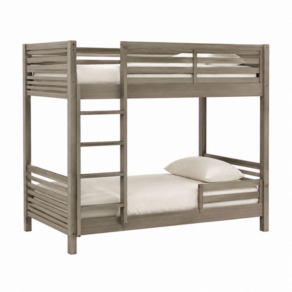 Lit superposé 2 places gris en pin massif 90 x 190 cm 198 x 104 x 160 cm