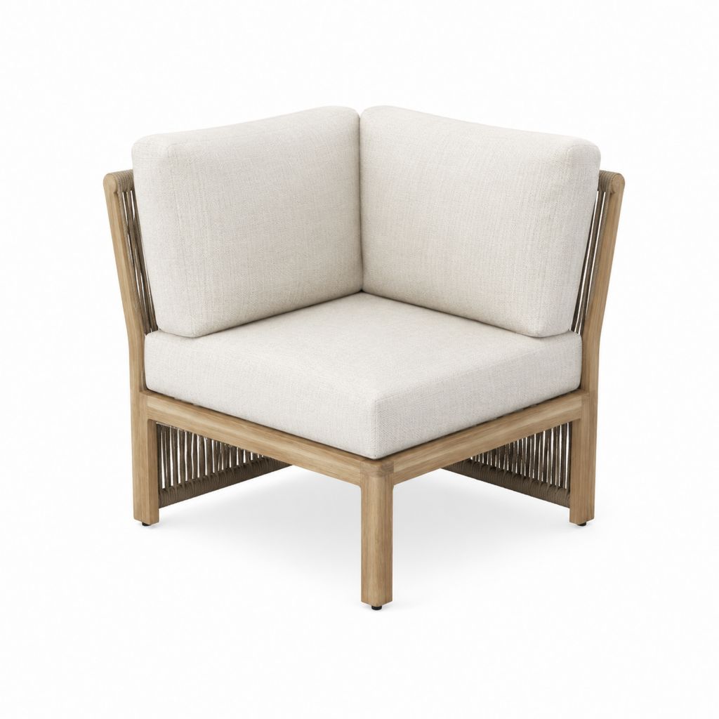 Fauteuil de jardin d’angle beige en teck massif et corde tressée 75 x 75 x 70 cm
